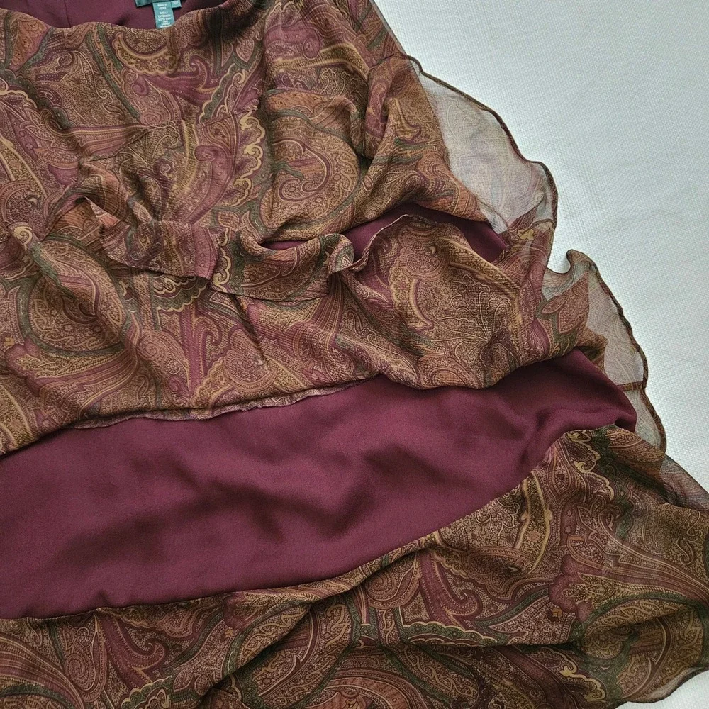 Lauren Ralph Lauren Womens Brown Paisley Ruffle Silk Boho Fairy Maxi Skirt 10